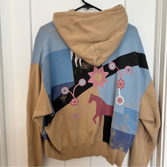 Ralph Lauren western hoodie sweatshirt tan blue pink size medium - Picture 3 of 3